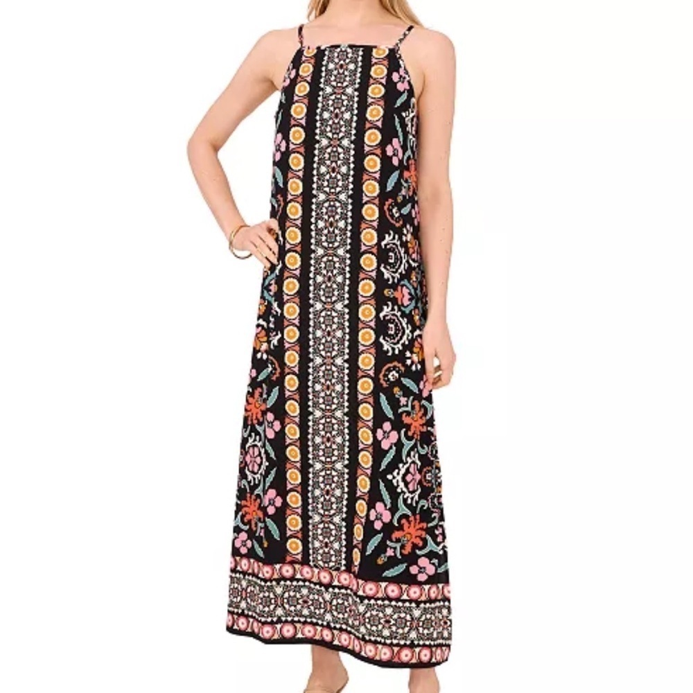 ๐ Vince Camino Maxi Dress Sleeveless Black with Multi Color Print Floral Size M